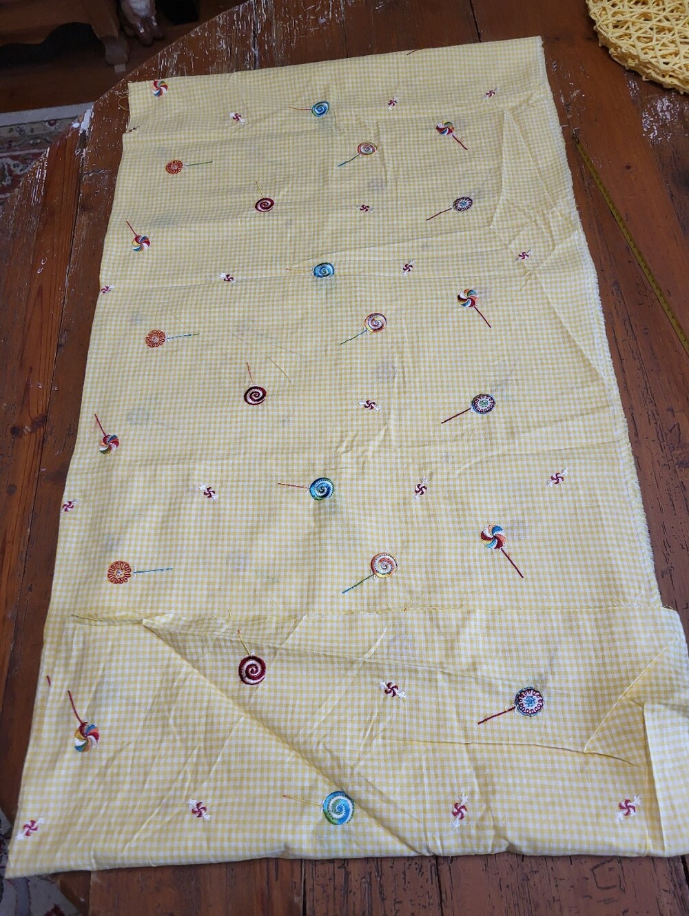 Vintage Yellow Gingham Lollipop Print Fabric
